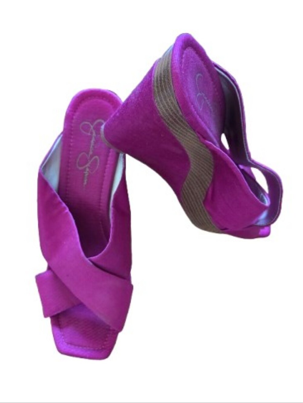 Jessica Simpson Women's Fuchsia Canvas Cross-Band Wedge Sandals Party Event